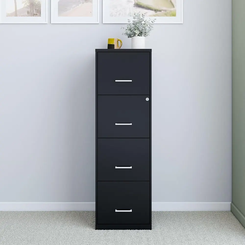 4-Drawer Vertical File Cabinet, Letter Size Documents, Lockable, 18.9" D x 14.3" W x 45.8" H, Black