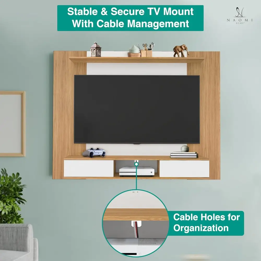 Zola Multi Storage Wall Media Center for up to 70 inch TVs, Entertainment Center with Storage, Floating TV Stand with 2 Sliding