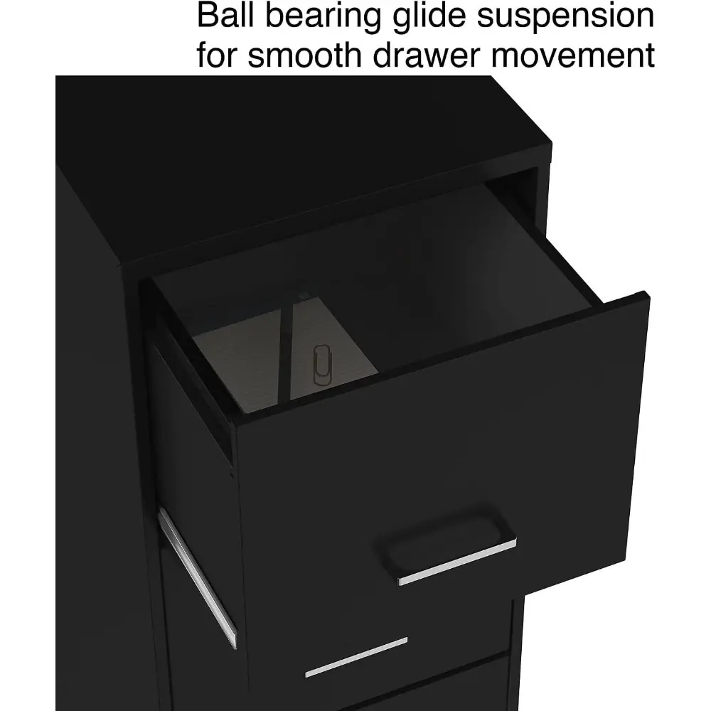 4-Drawer Vertical File Cabinet, Letter Size Documents, Lockable, 18.9" D x 14.3" W x 45.8" H, Black