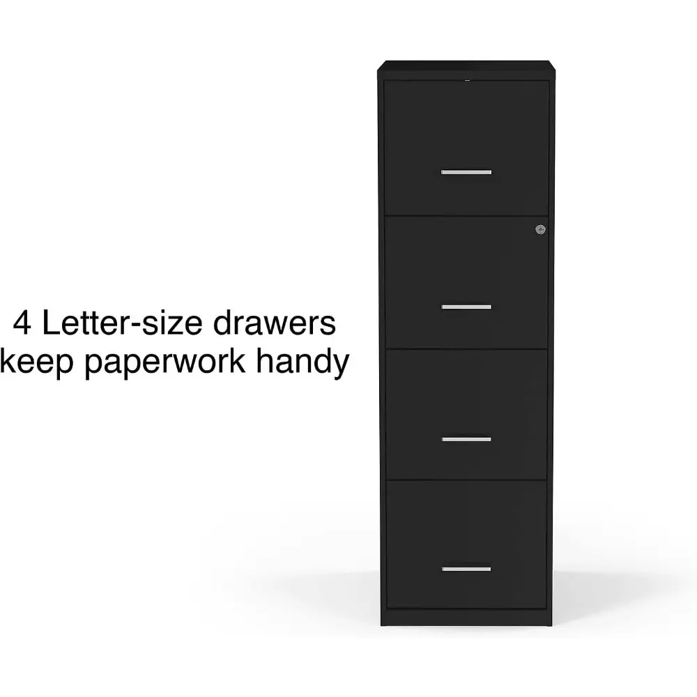 4-Drawer Vertical File Cabinet, Letter Size Documents, Lockable, 18.9" D x 14.3" W x 45.8" H, Black