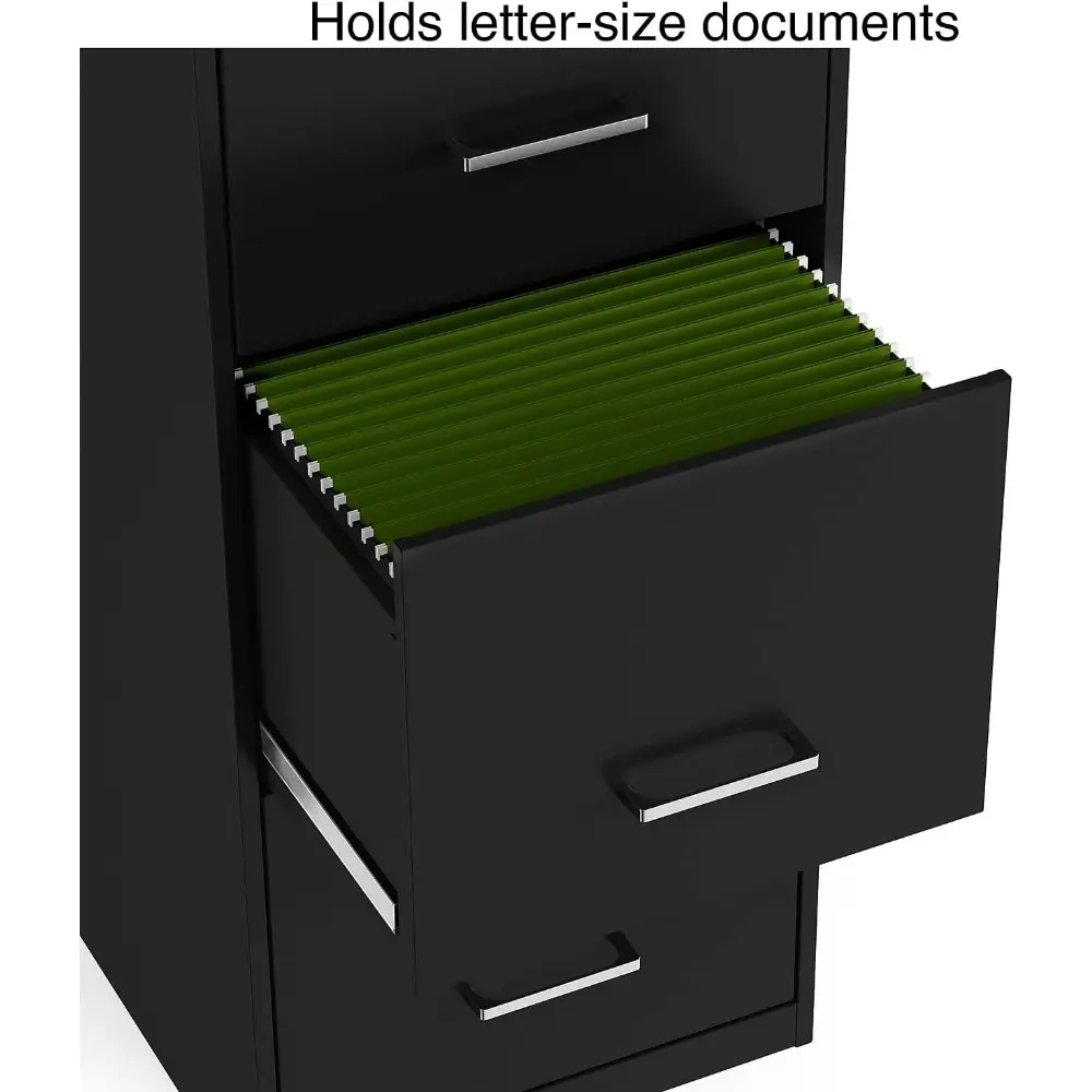 4-Drawer Vertical File Cabinet, Letter Size Documents, Lockable, 18.9" D x 14.3" W x 45.8" H, Black