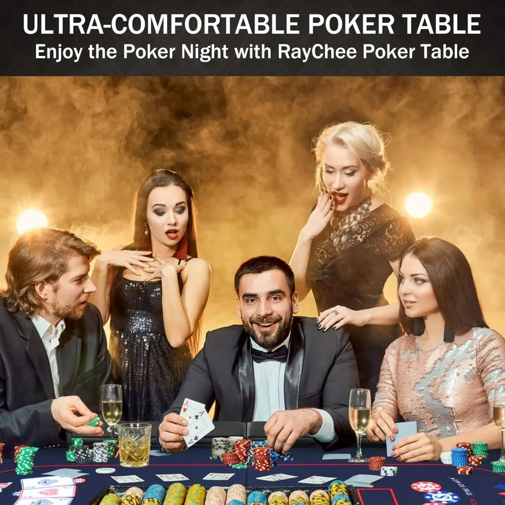 8 Player Poker Table Foldable, 71” Texas Holdem Poker Table, Portable Casino Table for Game Room, Folding Oval Blackjack Game Ta