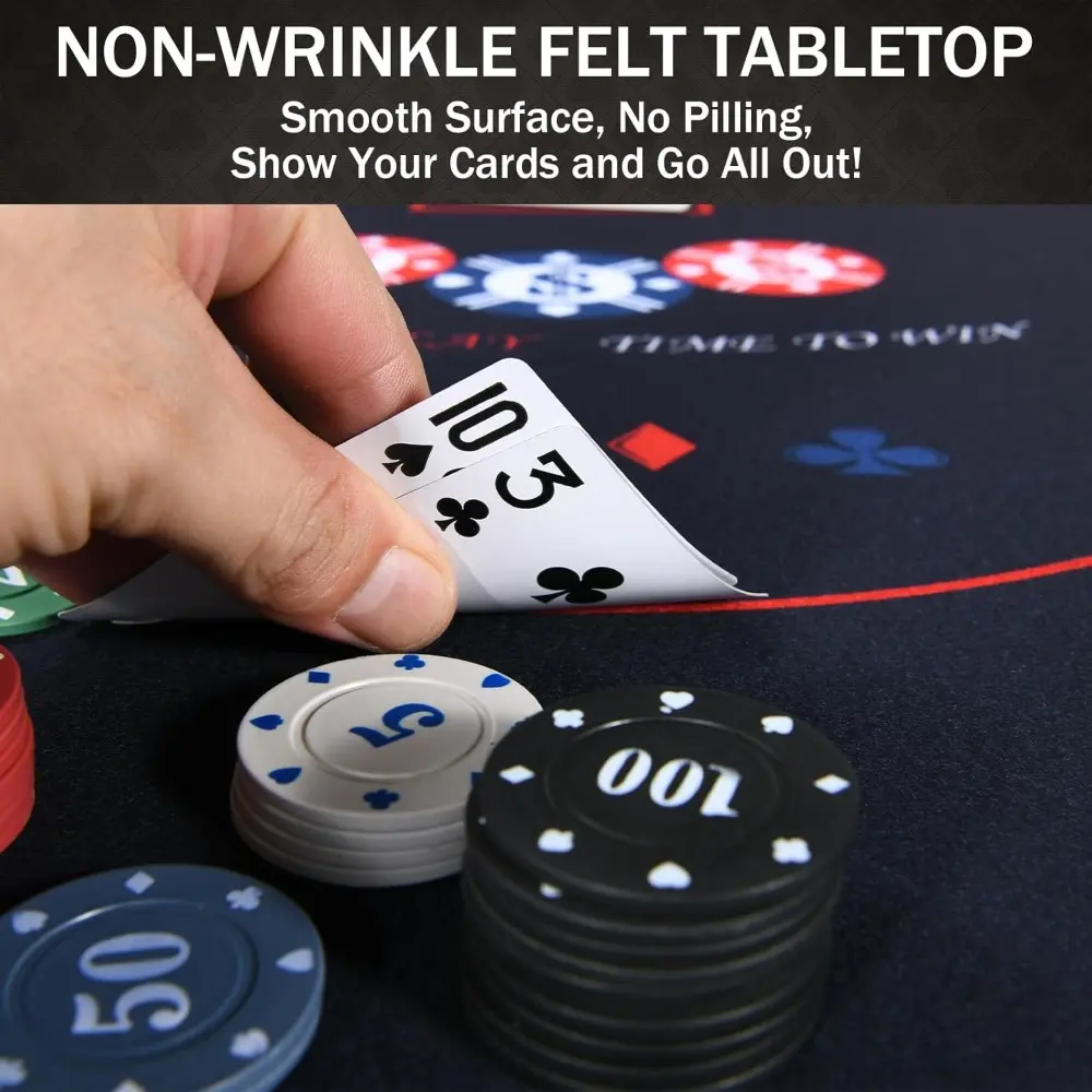 8 Player Poker Table Foldable, 71” Texas Holdem Poker Table, Portable Casino Table for Game Room, Folding Oval Blackjack Game Ta