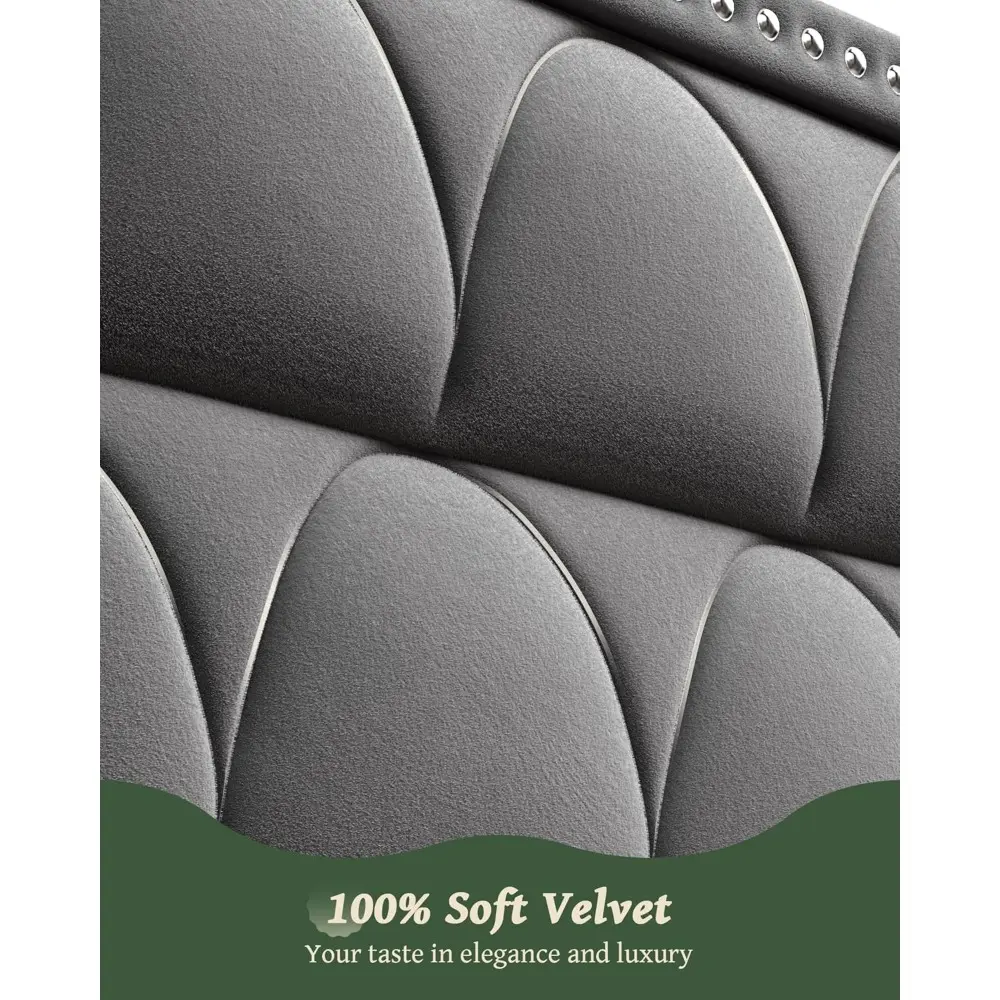 Queen Size Bed Frame with 56" Headboard - 1000LBS Capacity Support, Velvet Upholstered Wingback Platform Bed Frame, Noise Free,