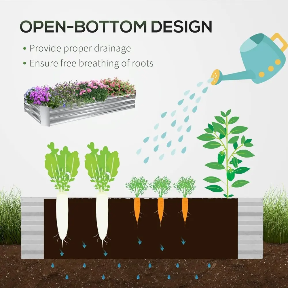 6' x 3' Galvanized Raised Garden Bed with Mini PVC Greenhouse Cover, Outdoor Metal Planter Box with 2 Roll Up Windows for Growin