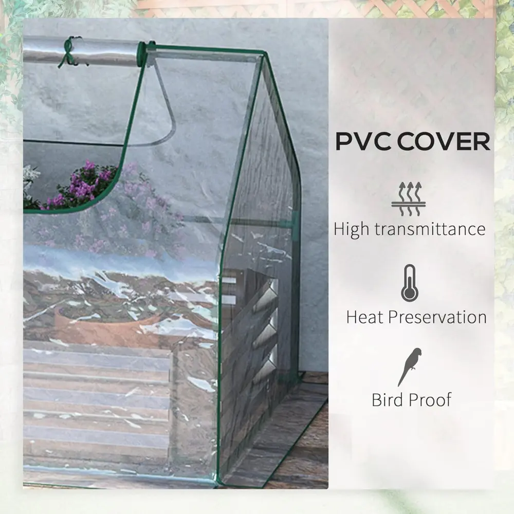 6' x 3' Galvanized Raised Garden Bed with Mini PVC Greenhouse Cover, Outdoor Metal Planter Box with 2 Roll Up Windows for Growin