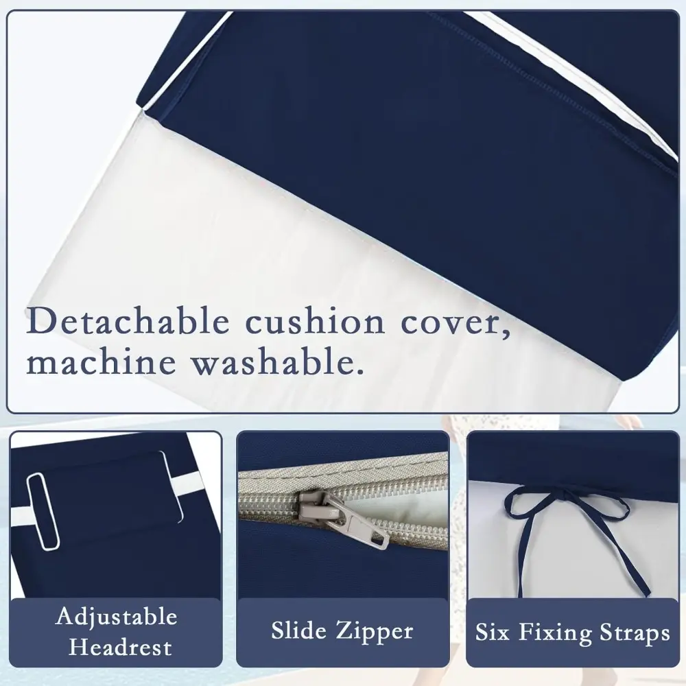 Outdoor Chaise Lounge Cushions, 72" Lx21 W, Waterproof Patio Lounge Chair Cushion with Headres, Fade Resist  (4, Navy Blue)