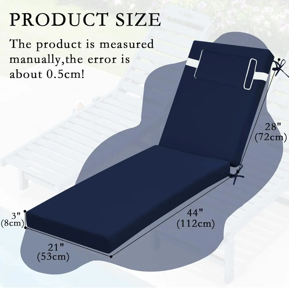 Outdoor Chaise Lounge Cushions, 72" Lx21 W, Waterproof Patio Lounge Chair Cushion with Headres, Fade Resist  (4, Navy Blue)