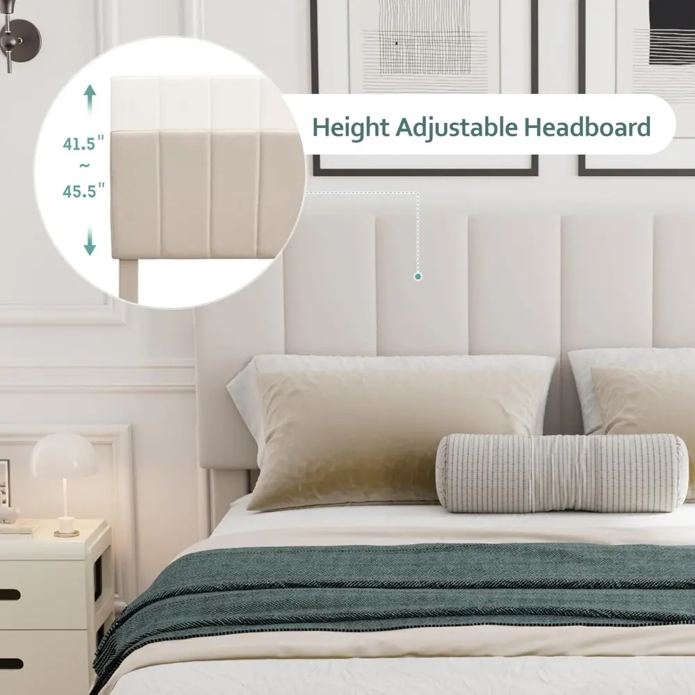 Merax Gas Lift Up Storage Bed, Upholstered Bed Frame with Hydraulic Storage System and Wooden Slat Support, Space-Saving Design,