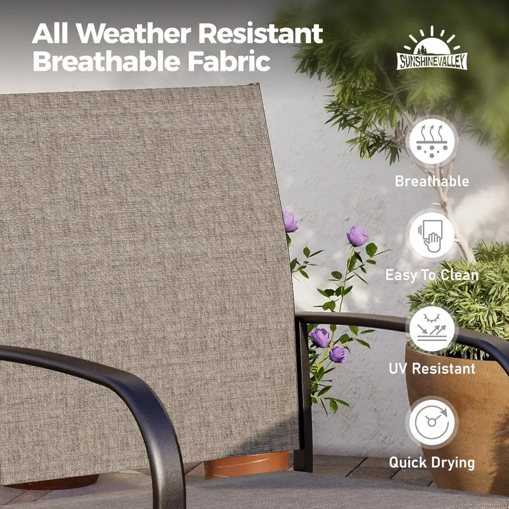 7 Piece Outdoor Dining Set for 6, 54" Round Metal Table with Umbrella Hole, 6 Brown Dining Chairs, Patio Table and Chairs Set fo