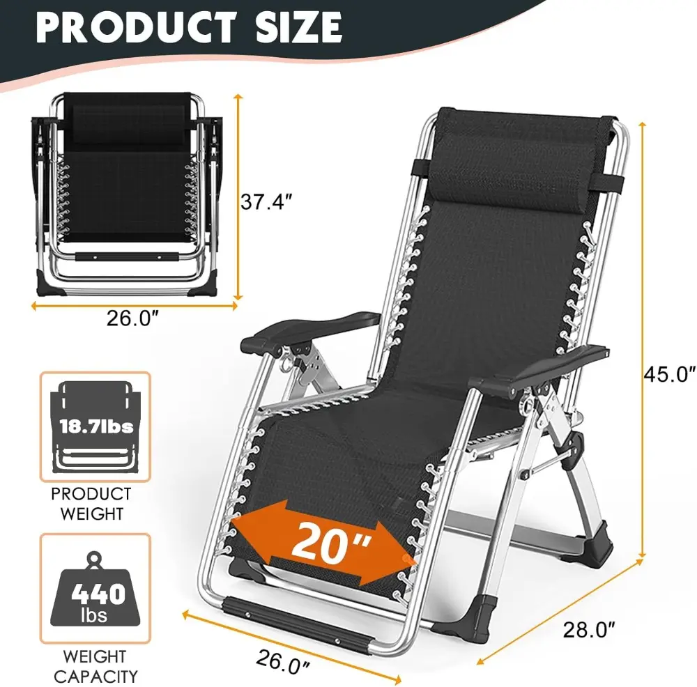 Zero Gravity Chair, Outdoor Padded Lounge Chair with Side Table, Zero Gravity Recliner Chair, Outdoor Reclining Chair, Sturdy