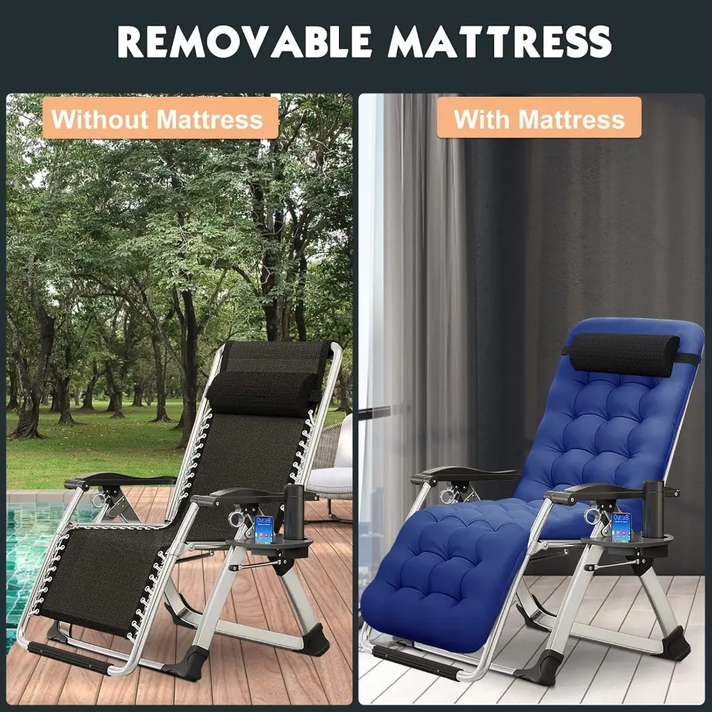 Zero Gravity Chair, Outdoor Padded Lounge Chair with Side Table, Zero Gravity Recliner Chair, Outdoor Reclining Chair, Sturdy