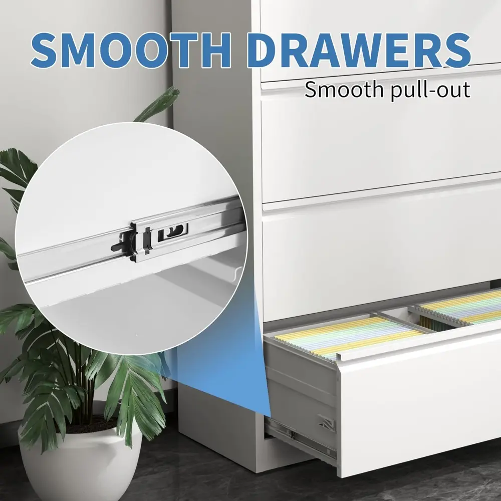 File Cabinets 4 Drawer,Metal Office Storage Filing Cabinet with Lock,White Lateral Filing Cabinet for Home Office,Horizontal Loc