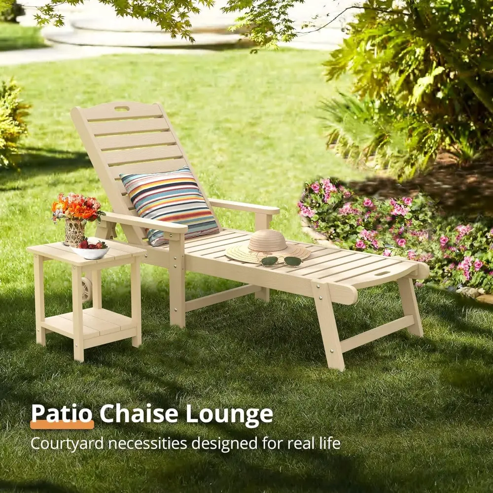 Outdoor Chaise Lounge, HDPS Material, 3-Year Warranty, Patio Lounge Chair with Adjustable Backrest, Resin Pool Lounge Chairs