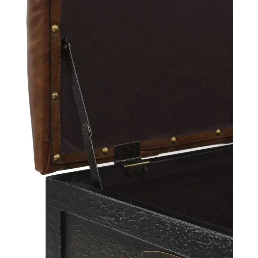 Solid Fir Wood Storage Bench with Castors- Traveling Trunk Design - Retro Style - Brown, Faux Leather Upholstered Seat