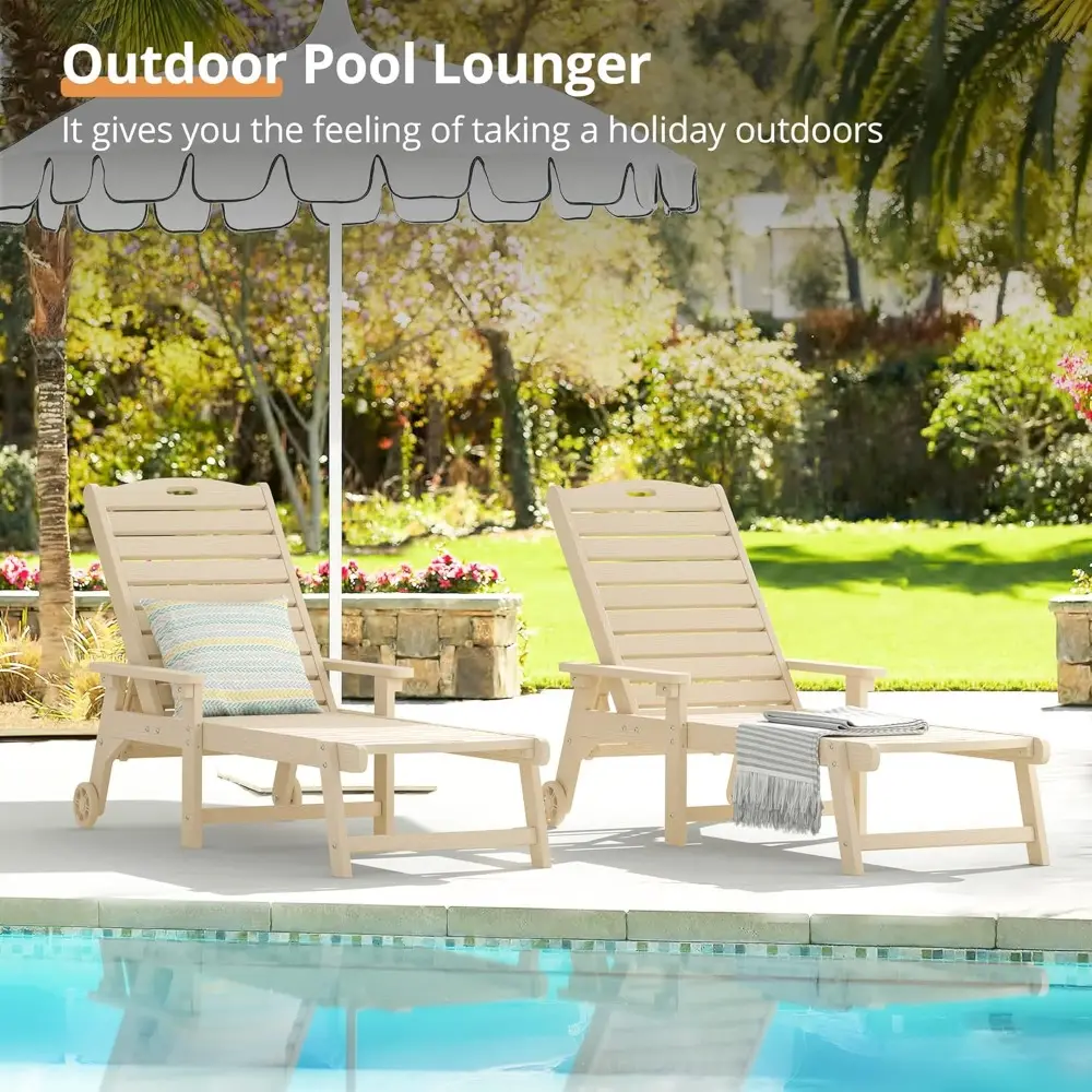 Outdoor Chaise Lounge, HDPS Material, 3-Year Warranty, Patio Lounge Chair with Adjustable Backrest, Resin Pool Lounge Chairs