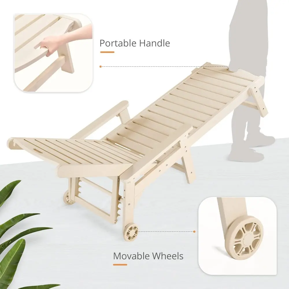 Outdoor Chaise Lounge, HDPS Material, 3-Year Warranty, Patio Lounge Chair with Adjustable Backrest, Resin Pool Lounge Chairs