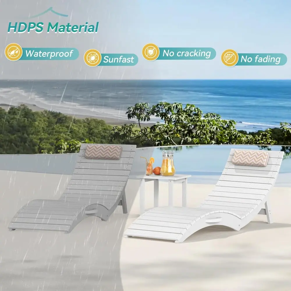 Folding Pool Lounge Chairs Set of 2, HDPS Anti-Floating Lounge Chairs for in-Pool Use, Chairs with Headrest for Hotel, Resort,