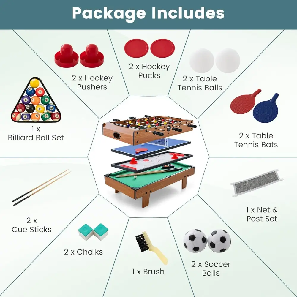 4 in 1 Multi Game Table, 32" Combo Game Table Set Includes Foosball, Pool Table, Hockey and Ping Pong Tabletops with Accessorie