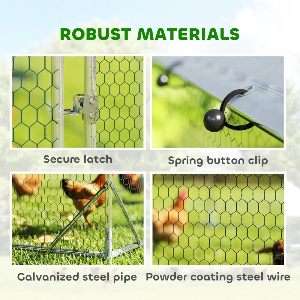 Large Metal Chicken Coop with Nesting Box, Walk in Chicken Run with Waterproof & Anti-UV Cover, Outdoor Duck Cage Rabbit Hutch