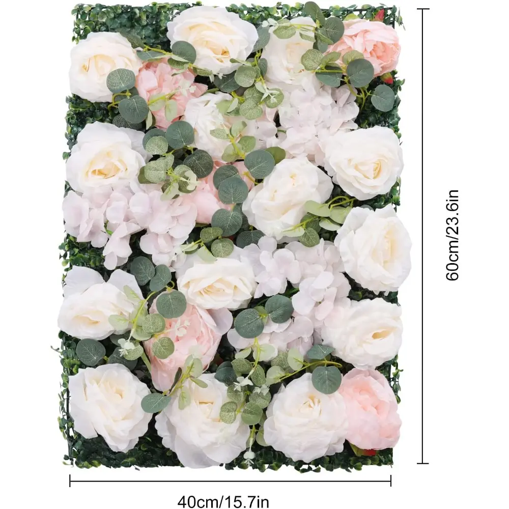 Artificial Flower Wall Panels,6PCS Flower Wall Background Silk Rose Mat,Silk Hydrangea Rose Floral Panel for Home Party Wedding