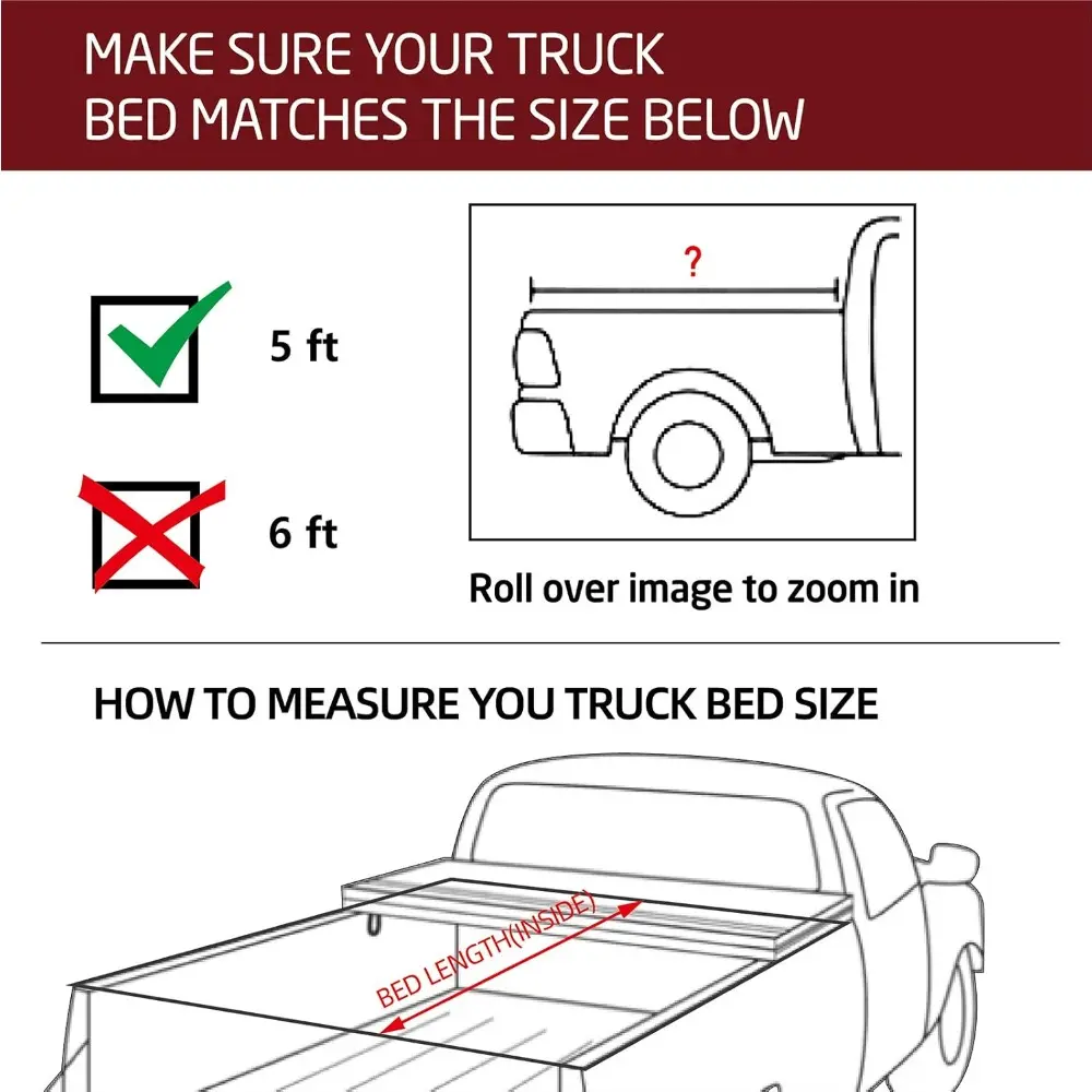 Vinyl Soft Tri-Fold Truck Tonneau Cover for 2016-2025 Tacoma with 5ft (59.8in-60.5in) Bed