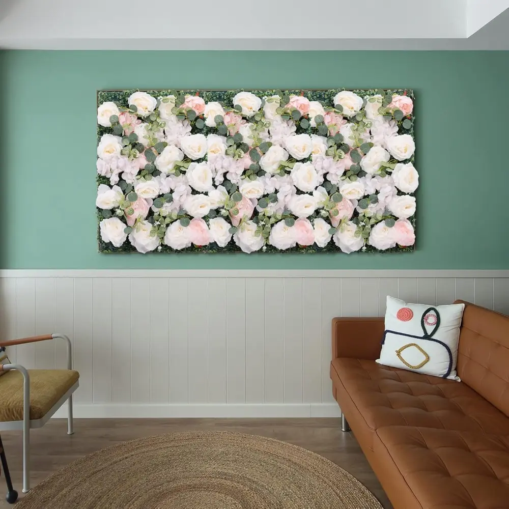 Artificial Flower Wall Panels,6PCS Flower Wall Background Silk Rose Mat,Silk Hydrangea Rose Floral Panel for Home Party Wedding
