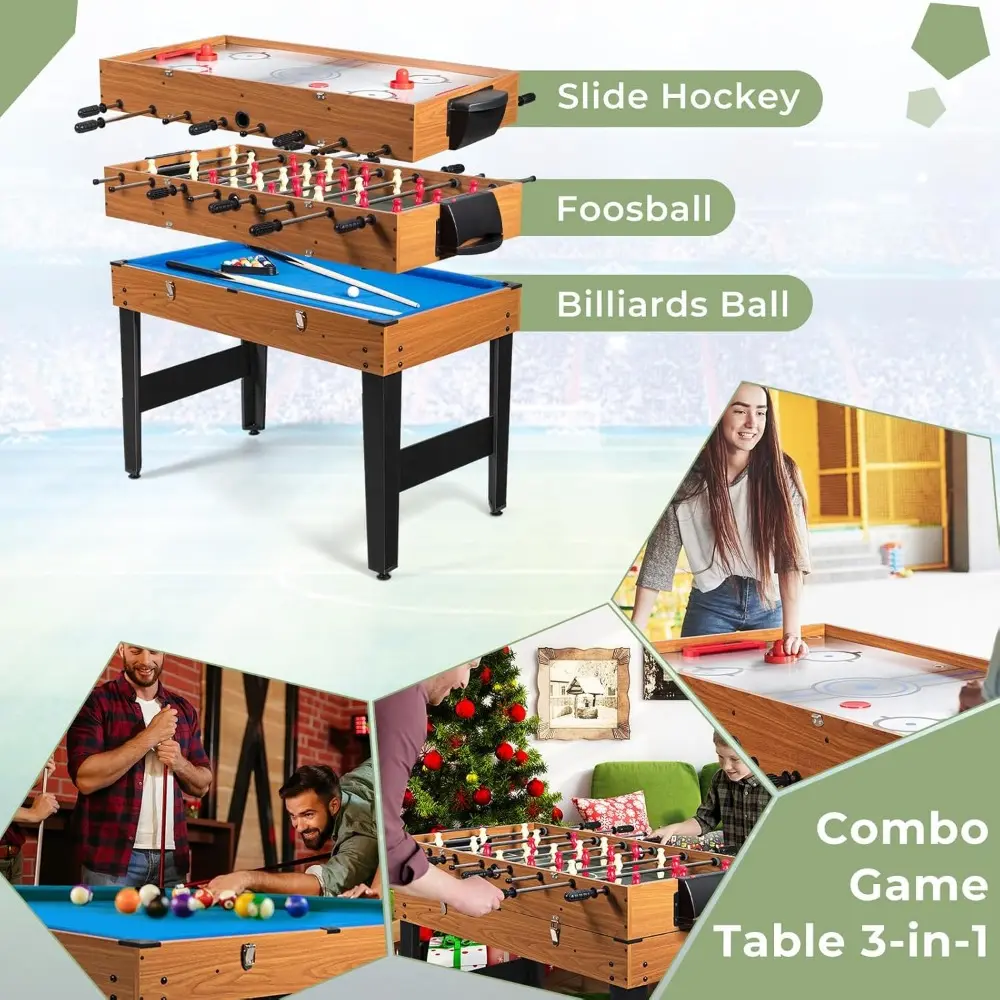 3-in-1 Multi Game Table, 48 Inch Combination Game Tables with Foosball, Hockey, Billiards, Combo Game Table Set for Adults Kids