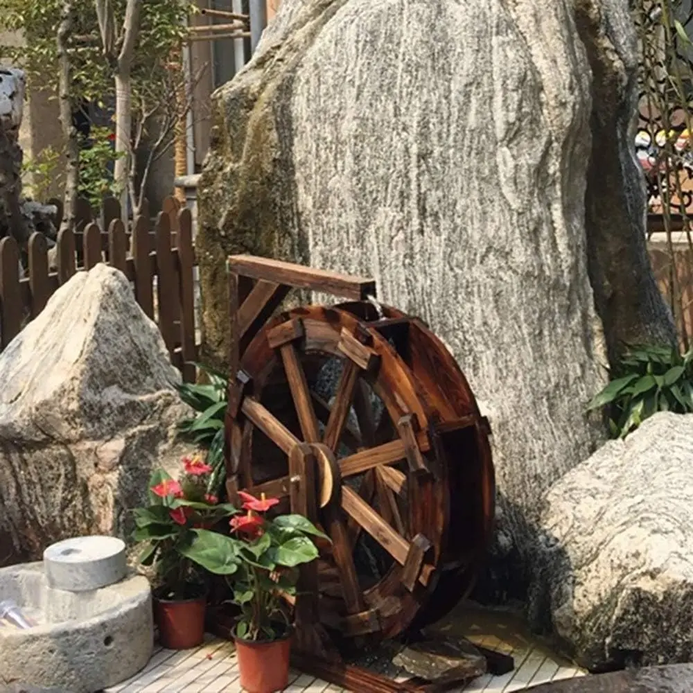 Water Wheel Fountain Outdoor Garden with Stand, Outdoor Water Fountains and Waterfalls, Wooden Water Wheel Fountain for Patio Po