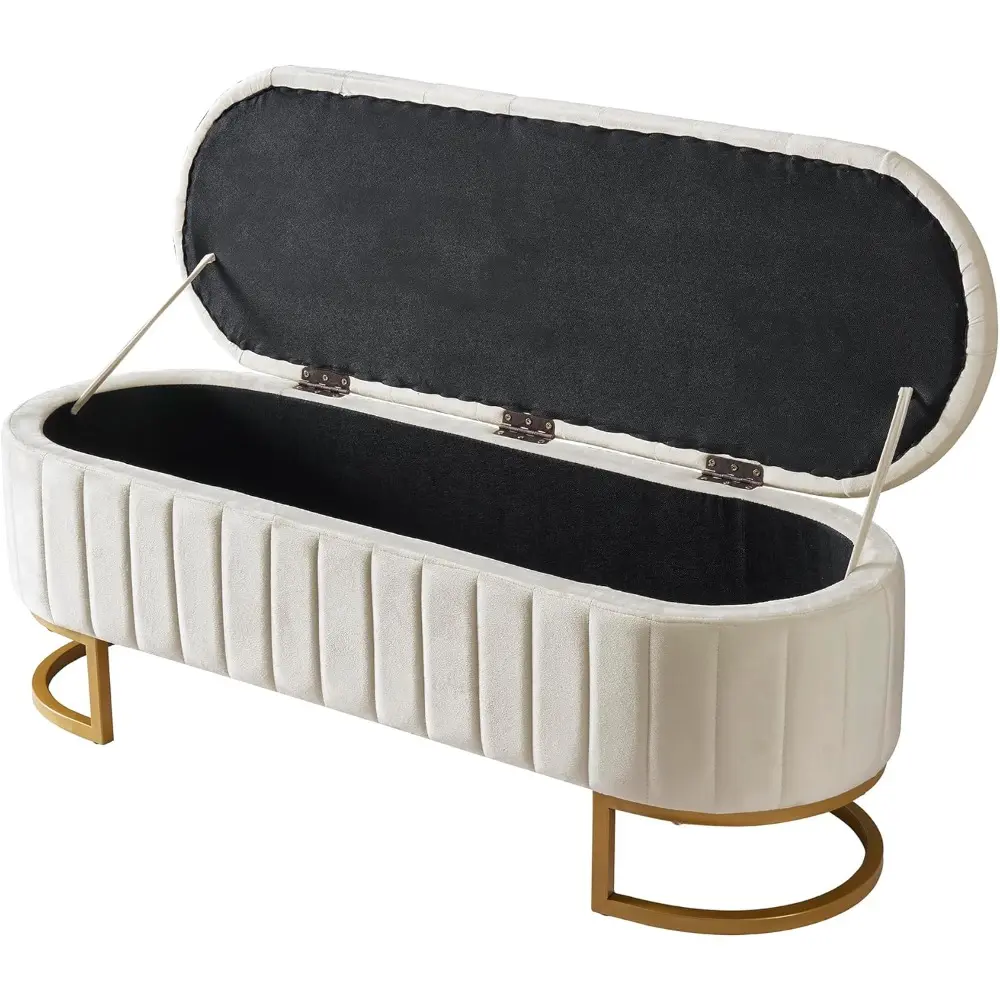 Velvet Storage Ottoman with Button-Tufted, Elegant Upholstered Storage Bench with Metal Legs for Bedroom, Living Room, Fully Ass