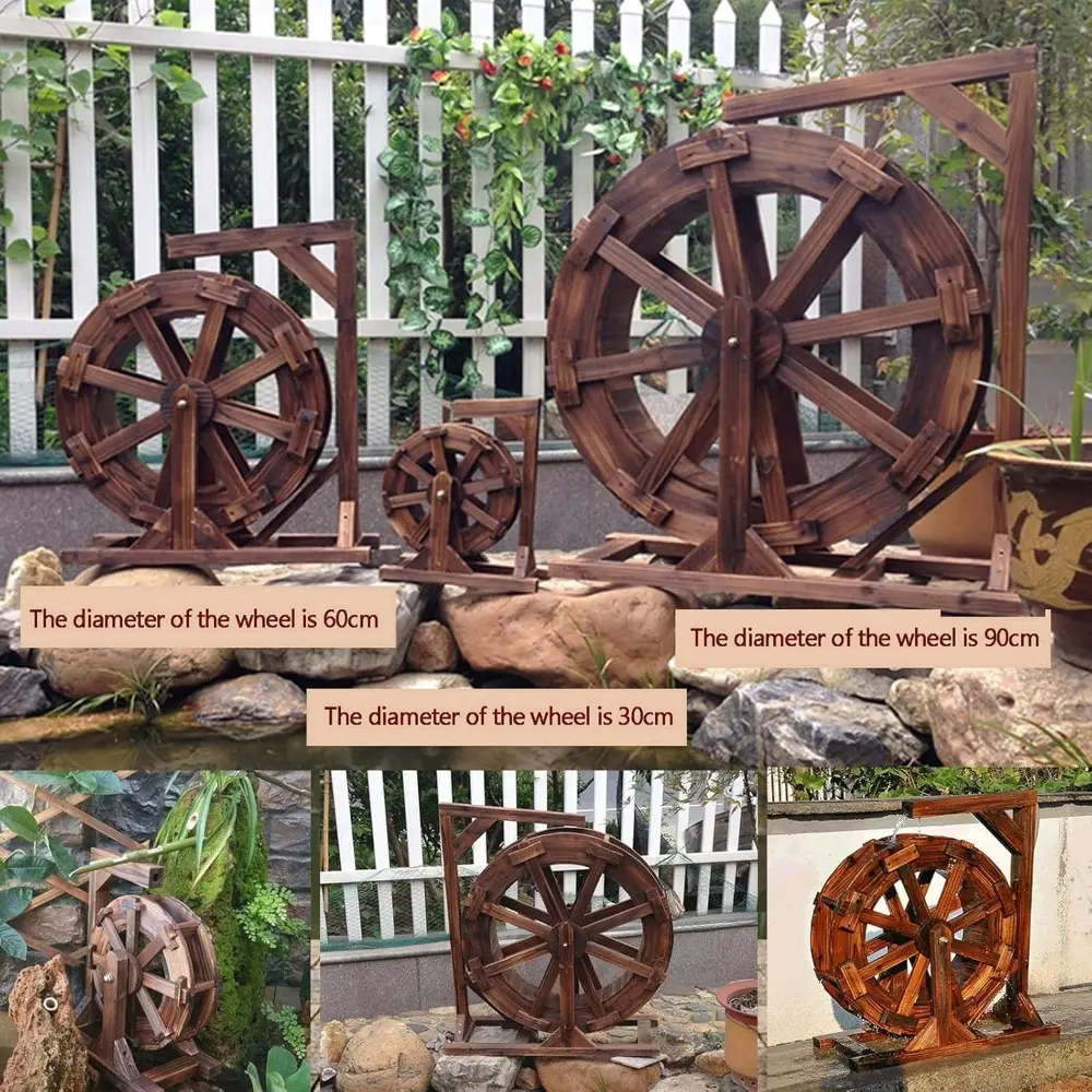 Water Wheel Fountain Outdoor Garden with Stand, Outdoor Water Fountains and Waterfalls, Wooden Water Wheel Fountain for Patio Po