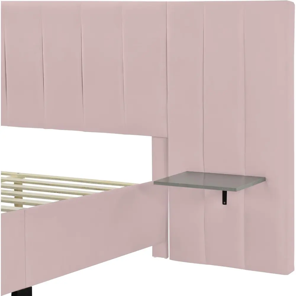 Queen Size Modern Velvet Upholstered Bed Frame with Floating Nightstands, Platform Bed with Oversized Tuffted Wingback Headboard