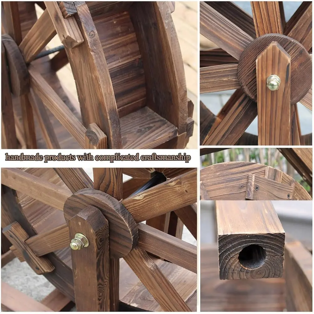 Water Wheel Fountain Outdoor Garden with Stand, Outdoor Water Fountains and Waterfalls, Wooden Water Wheel Fountain for Patio Po