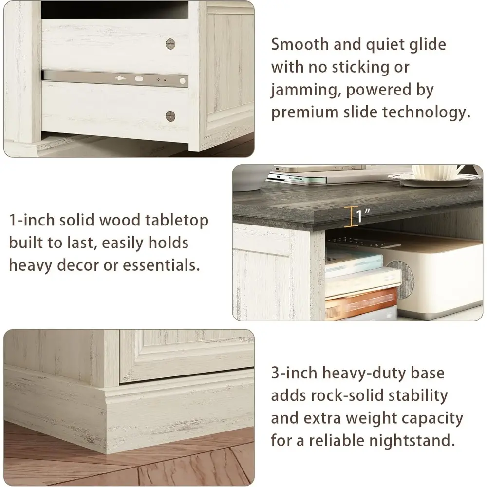 20" Farmhouse Nightstand Set of 2, End Table with 2 Large Drawers & Open Storage, Side Table, Bedside Table for Bedroom, Living