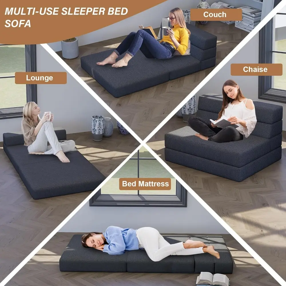 Folding Sofa Bed,Convertible Sleeper Chair,Single Fold Out Couch Bed,Modern Floor Futon Sofa Couch Mattress Guest Folding Chair