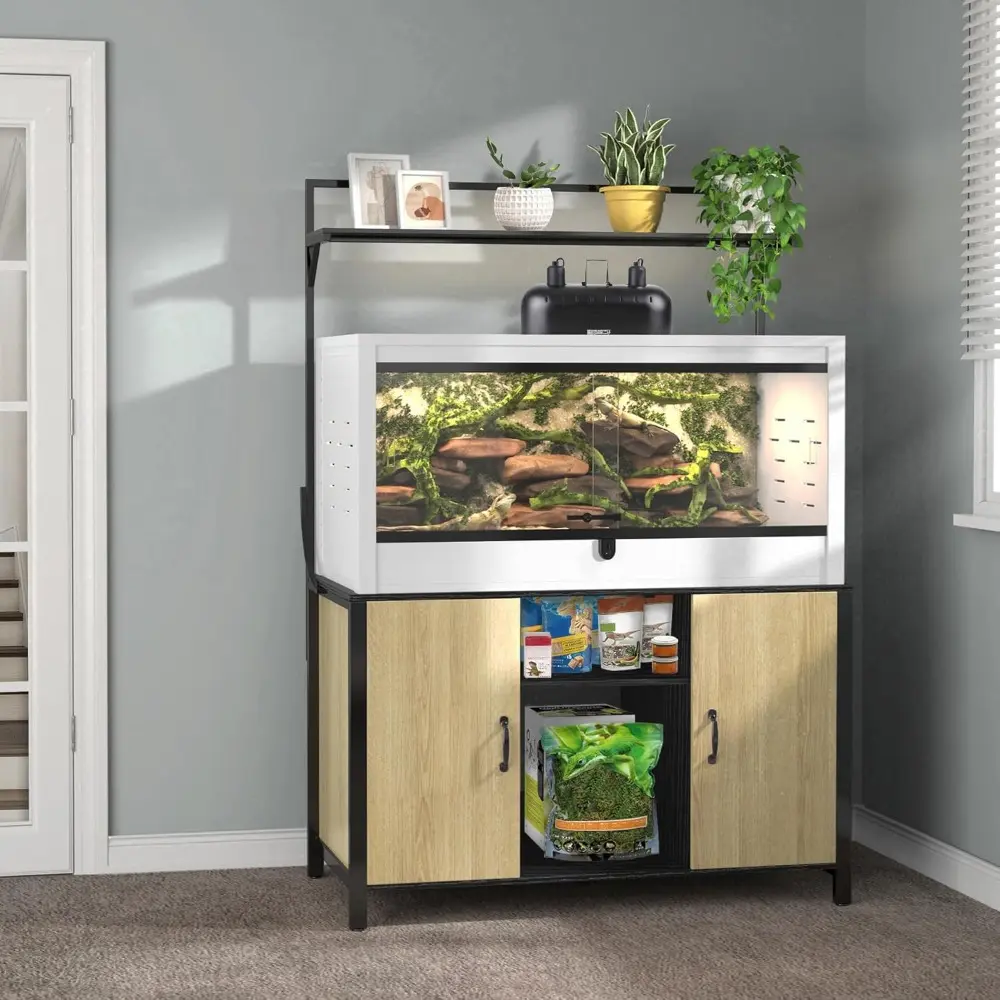 Reptile Tank Stand Terrarium Stand with Cabinet for Accessories Storage 48" X 24" Tabletop Fits up to 120 Gallon Bearded Dragon