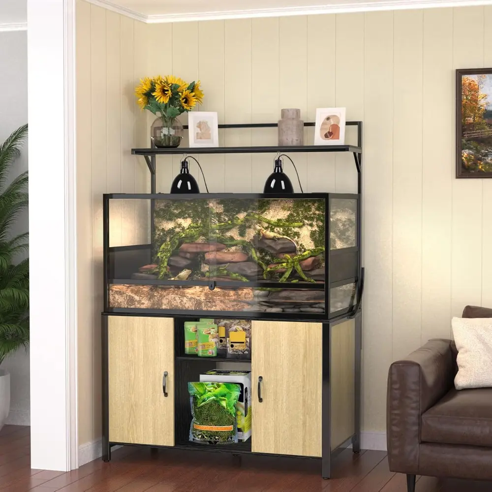 Reptile Tank Stand Terrarium Stand with Cabinet for Accessories Storage 48" X 24" Tabletop Fits up to 120 Gallon Bearded Dragon