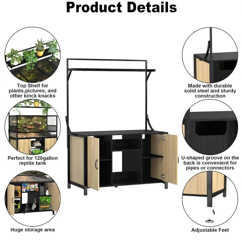 Reptile Tank Stand Terrarium Stand with Cabinet for Accessories Storage 48" X 24" Tabletop Fits up to 120 Gallon Bearded Dragon