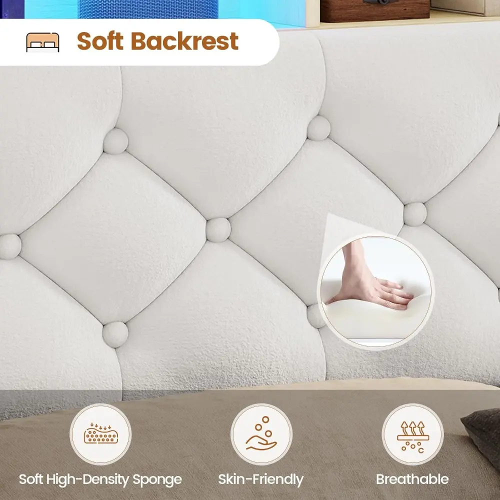 Queen Bed Frame with 4 Drawers & Storage Headboard, LED Bed Frame Queen Size with Charging Station,Velvet Upholstered Bed with M