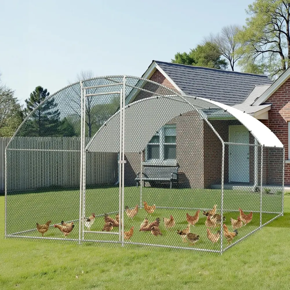 Large Metal Chicken Coop, Spacious Chickens Poultry Cage with Waterproof & Anti-UV Cover, Duck Rabbit Walk-in Chicken Pen Outdo
