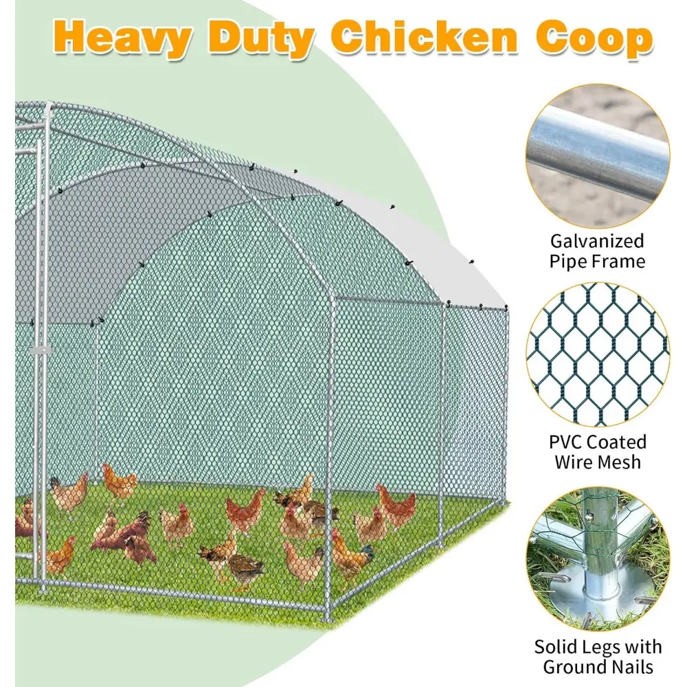 Large Metal Chicken Coop, Spacious Chickens Poultry Cage with Waterproof & Anti-UV Cover, Duck Rabbit Walk-in Chicken Pen Outdo