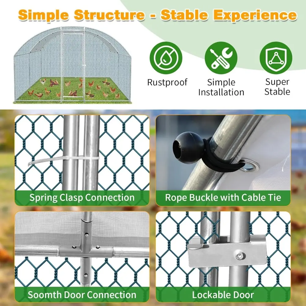 Large Metal Chicken Coop, Spacious Chickens Poultry Cage with Waterproof & Anti-UV Cover, Duck Rabbit Walk-in Chicken Pen Outdo