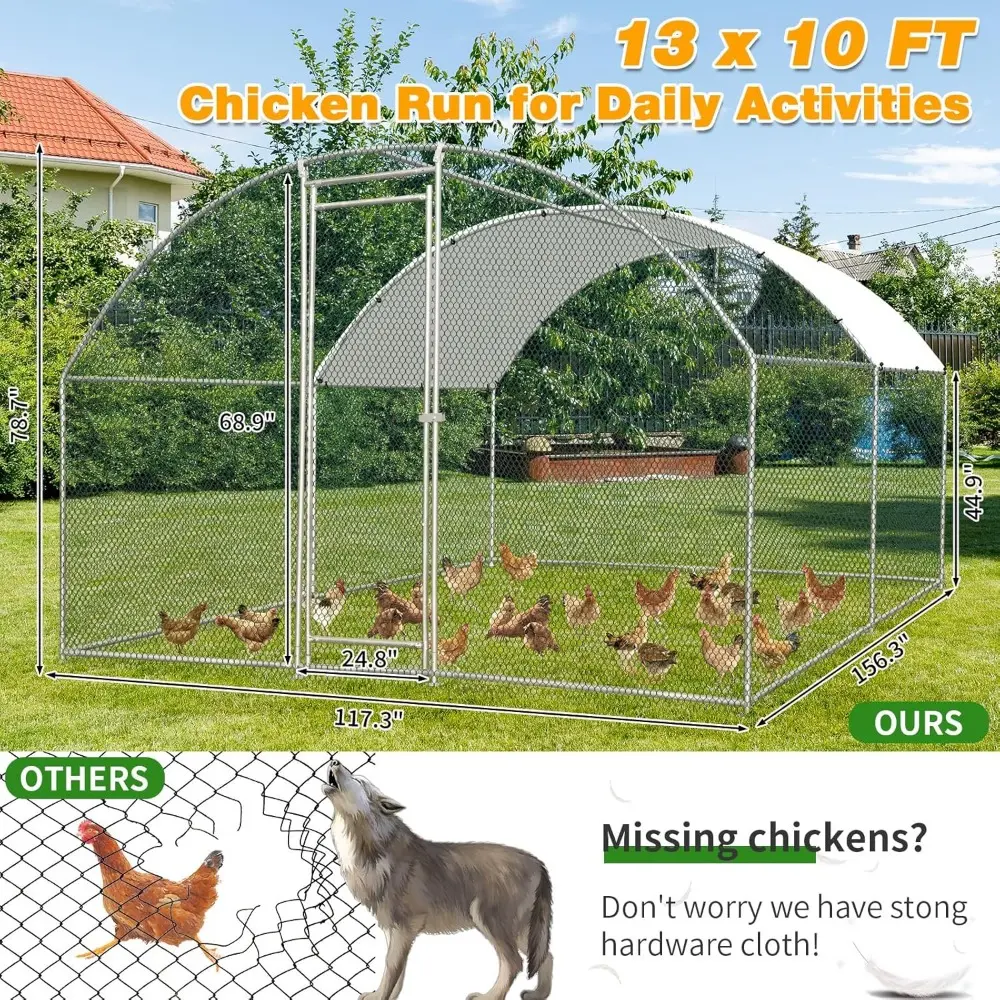 Large Metal Chicken Coop, Spacious Chickens Poultry Cage with Waterproof & Anti-UV Cover, Duck Rabbit Walk-in Chicken Pen Outdo