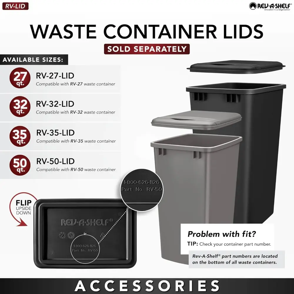 Rev-A-Shelf Double Pullout Trash Can for Under Kitchen Cabinets 35 Quart 8.75 Gallon, Top Mount 14.75 Inch Wide, White, 4WCTM-18
