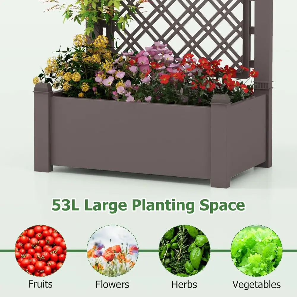 2 Pieces Garden Planter with Trellis, Self Watering Raised Garden Bed with Drainage Hole & Water Level Monitor, Outdoor Planter
