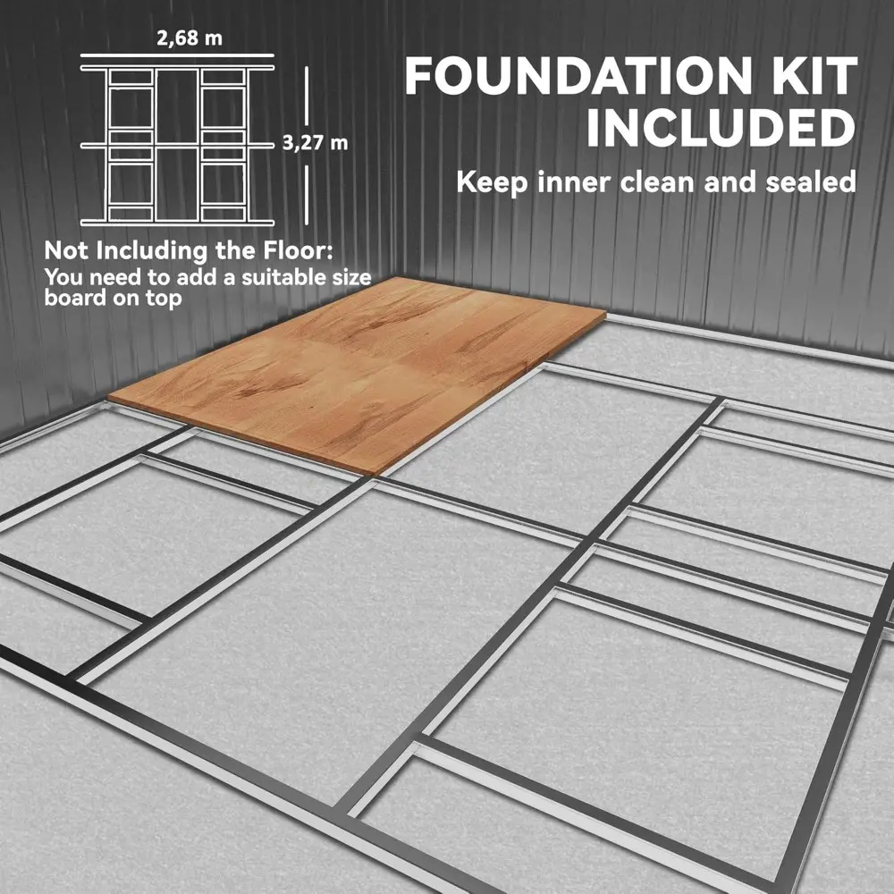 11' x 13' Outdoor Storage Shed, Garden Tool Metal Shed with Foundation Kit, Double Lockable Door, Air Vents and Sloping Roof, f