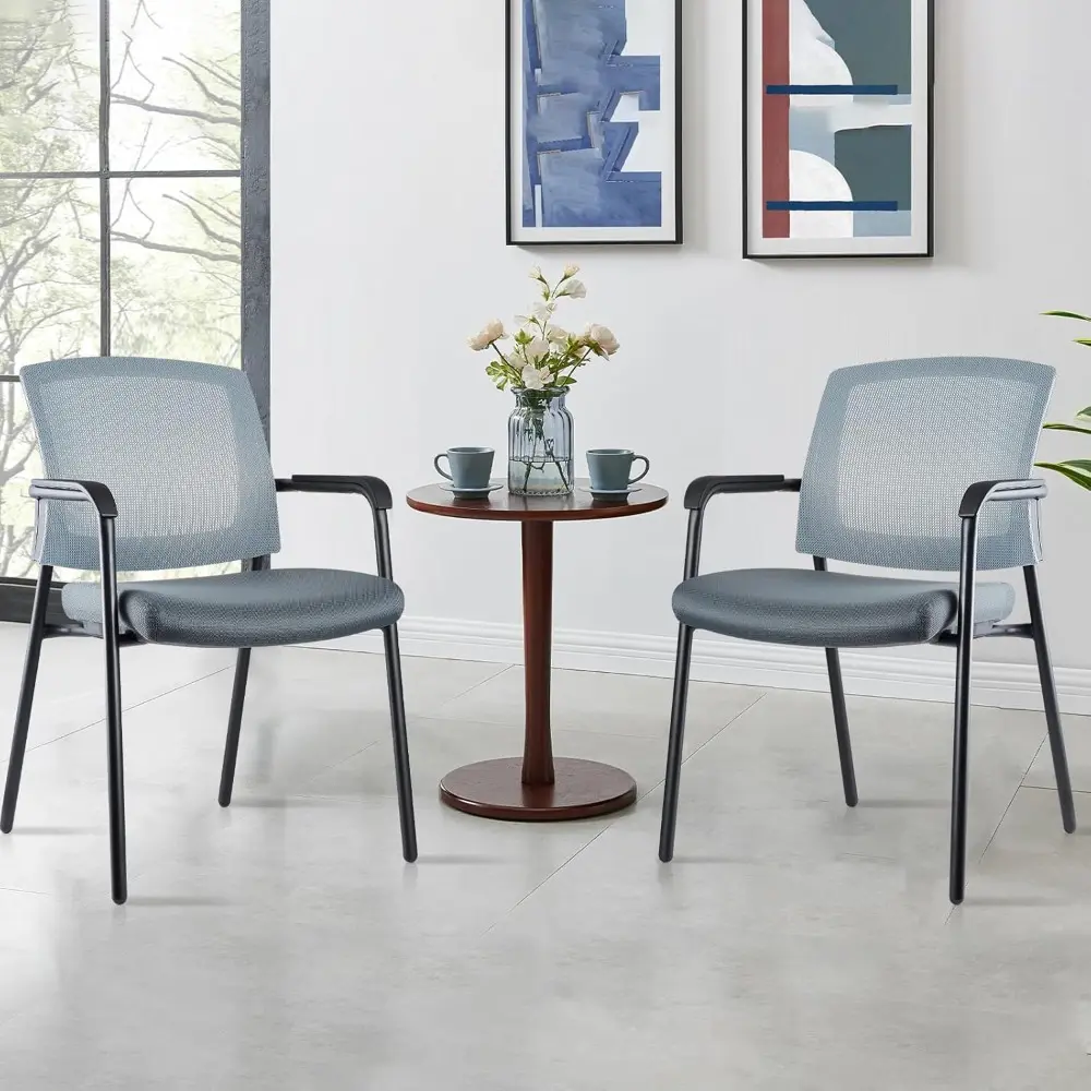 Stacking Chairs Set of 4, Stackable Waiting Room Chairs No Wheels with Armrest, Ergonomic Mesh Office Reception Guest Chair for