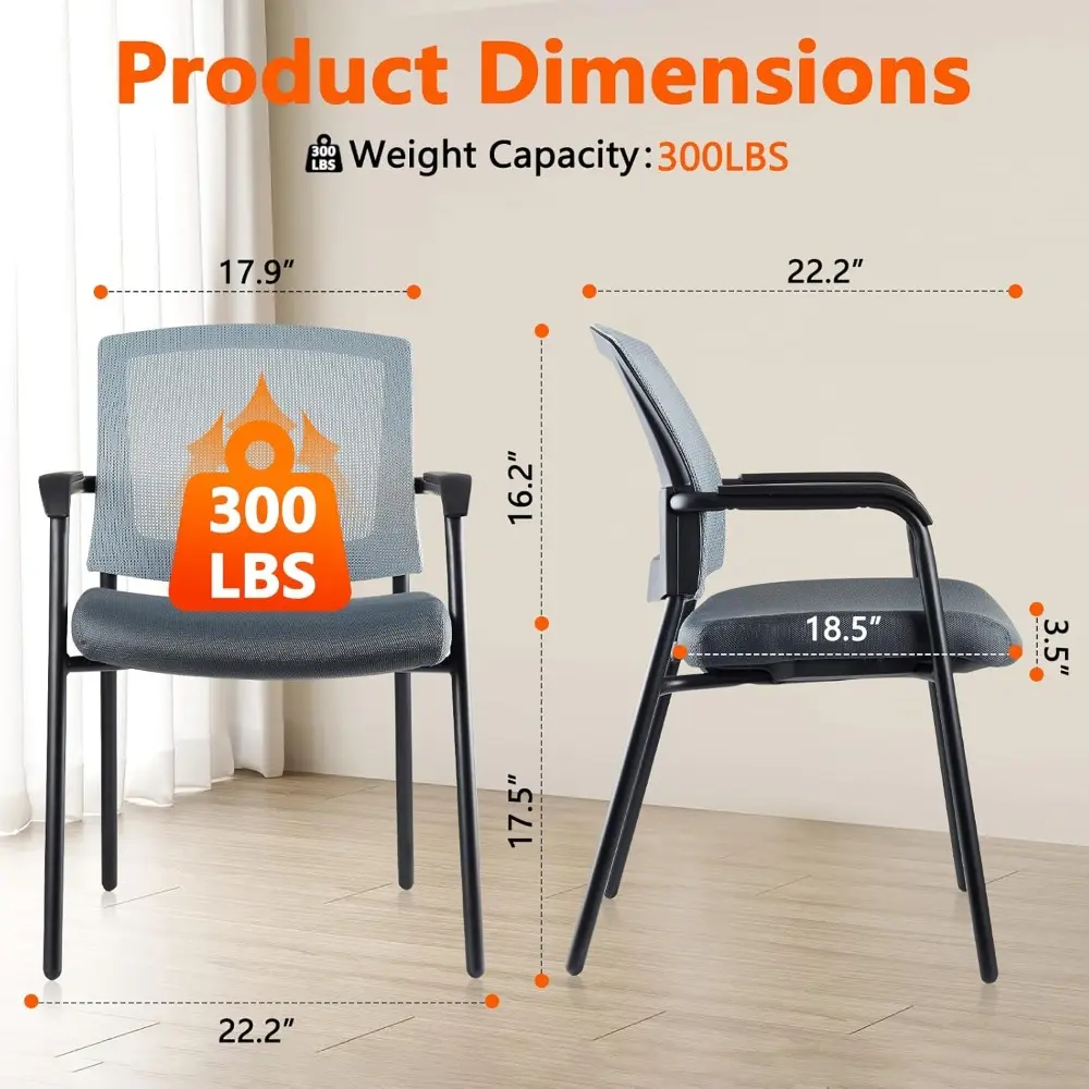 Stacking Chairs Set of 4, Stackable Waiting Room Chairs No Wheels with Armrest, Ergonomic Mesh Office Reception Guest Chair for