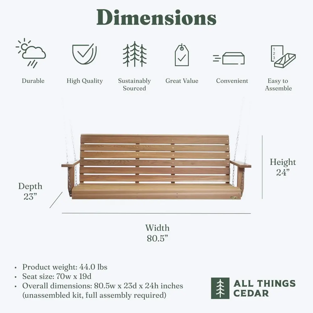 Wooden Porch Swing, Outdoor Patio Furniture, 6 Foot, Natural