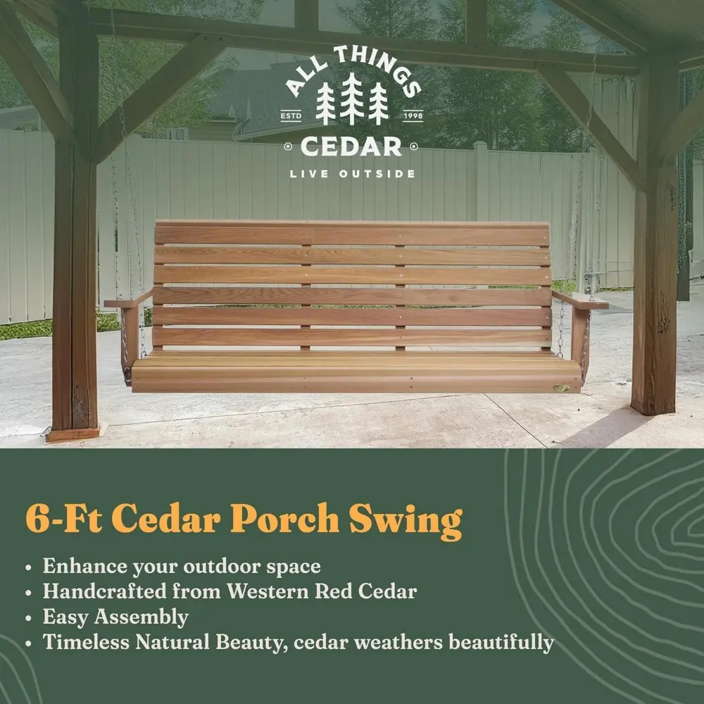 Wooden Porch Swing, Outdoor Patio Furniture, 6 Foot, Natural